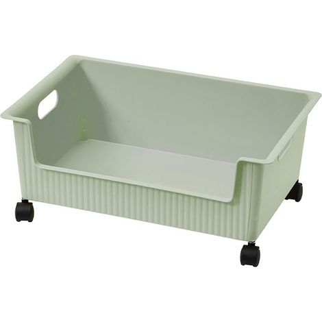 Caisse de rangement à roulettes pour livres en plastique vert - Grand conteneur organisateur scolaire à roues - Capacité large pour livres et sacs sous bureau - 38x28.5x15cm (500g) (1/5)