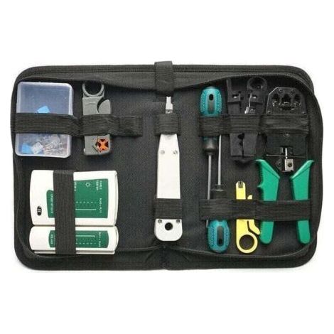 BUNTHAUS Pince à sertir multifonction pour câbles RJ45 et RJ11 – Testeur de câble inclus – Outils de réparation réseau – Sac en nylon (1/4)