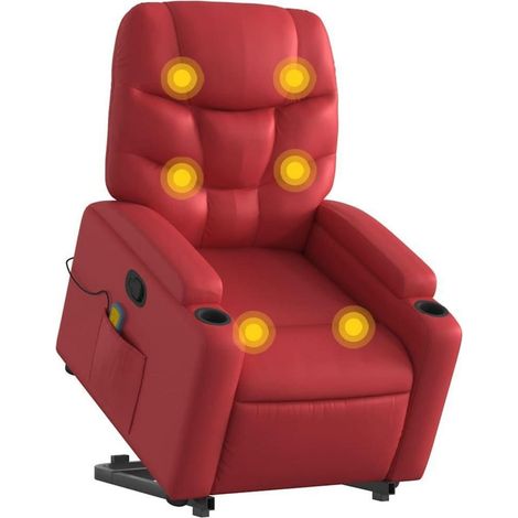 Massagesessel mit Aufstehhilfe, Liegefunktion und Vibrationsfunktion, Rot Kunstleder (1/5)