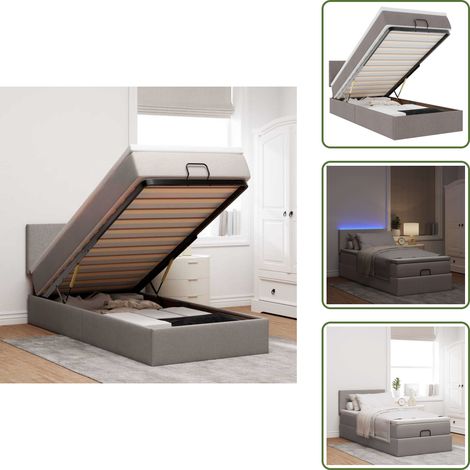 Ottoman-Bett mit Matratze & LEDs Taupe 100x200 cm Stoff - Ottoman-Bett - Ottoman-Betten - Bett Mit Stauraum - Polsterbett