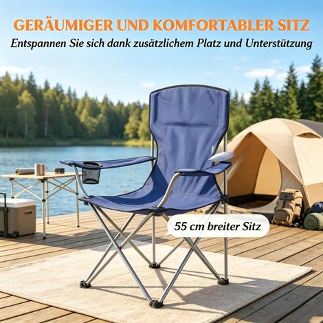 Lot de 2 chaises camping pliantes avec porte-gobelet, sac transport et haut dossier (1/5)