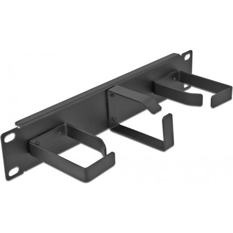 Delock Panel de gestiÃ³n de cables de 10 con 3 ganchos metÃ¡licos (2 x horizontal, 1 x vertical) 1U negro