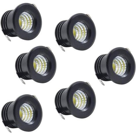 Lot de 6 mini spots LED encastrables noirs – Puissance 3W – Lumière blanche chaude – Diamètre 38mm pour installation plafond ou armoire