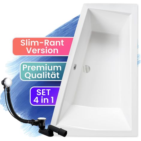 Badewanne Eckbadewanne 170x125 Rechts, Ablaufgarnitur & Füßen GRATIS - Komplettset 3in1 Original Acryl Wanne Siphon - BADLAND INTIMA SLIM (1/5)