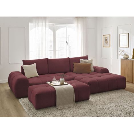 BOBOCHIC - Canapé d'angle convertible coffre EVEREST tissu chiné avec pouf Angle droit Rouge (1/5)