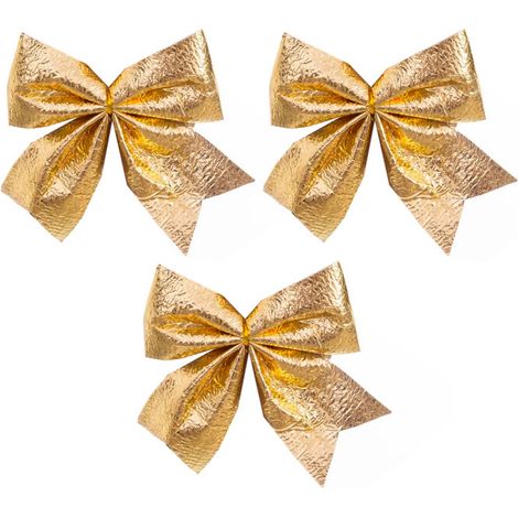 Set de 3 noeuds dorés pour décoration sapin de Noël 10cm (1/3)