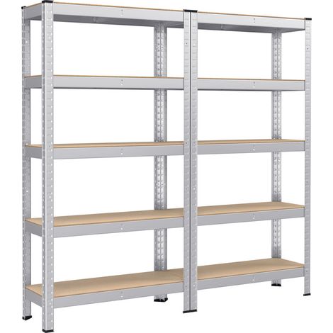 Songmics – Lot de 2 étagères rayonnage charge lourde 5 niveaux – Acier zingué – Capacité 650 kg – Dimensions 30 x 75 x 150 cm – Kits anti-basculement inclus (1/4)