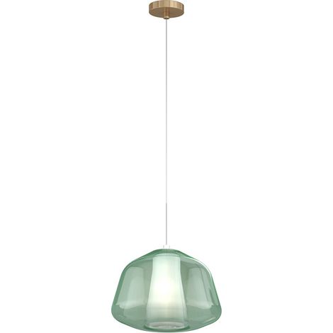 Sospensione Contemporaneo Double Skin Metallo Ottone Vetro Verde 1 Luce E27