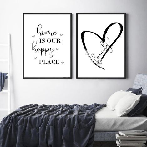 Set mit 2 Wohnzimmerpostern – Schwarz-Weiß – Liebe – Text – Wanddeko fürs Wohnzimmer – Schlichtheit – Leinwandbild – Ungerahmt (40 x 50 cm) (1/5)
