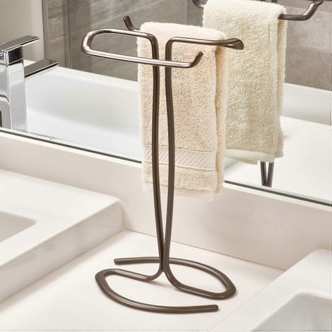 Porte-serviettes en métal pour salle de bain principale coiffeuse comptoir cuisine peut contenir 2 serviettes de toilette bronze (1/4)