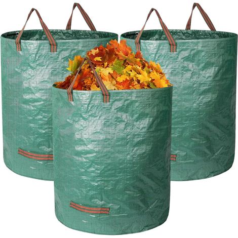 Sacs à déchets de Jardin, 3 x 272L Sacs de Jardin, Sacs de déchets Jardin résistants avec Poignées, Étanche, Pliable et Réutilisable pour Déchets Débris Végétaux Jardin Feuilles (1/5)