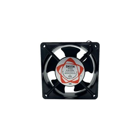 Ventilateur axial intégré haute température à pales silencieuses pour tiroirs de cheminée. Dimensions universelles : 120 x 120 x 38 mm.