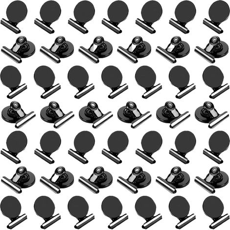 Lot de 50 pinces magnétiques noires, aimants pour réfrigérateur avec pinces pour tableau blanc et bureau, construction métallique durable (1/5)
