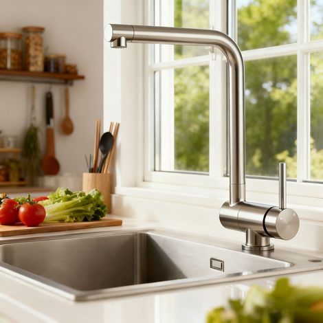 Ocean Sanitaire – Robinet de cuisine mitigeur rabattable 360° – Acier inoxydable 304 – Hauteur 29,5 cm – Installation DIY rapide – Commande à levier unique (1/4)