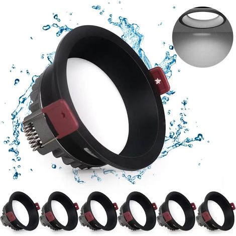 5W LED Recessed Downlight, 6-Pack, 500LM = 50W Incandescent, IP44, Cool White 6000K, AC 220-240V, 75mm Cutout, Round Ceiling Downlight for Bathroom, Kitchen, Living Room, Hallway (Black) (1/4)