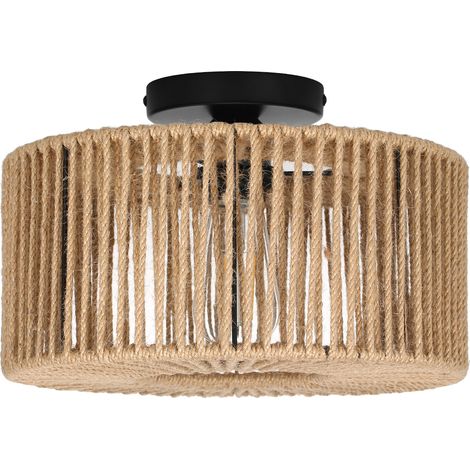 Lampes rondes tissées en rotin de style rétro, foyer, éclairage de couloir, plafonniers, abat-jour en rotin sans ampoules, Noir & Jaune Lin, E27 (1/5)