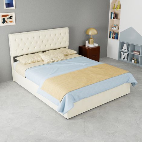 Letto 140/200 cm beige in velluto olandese con rete a doghe e spazio sottoletto (1/5)