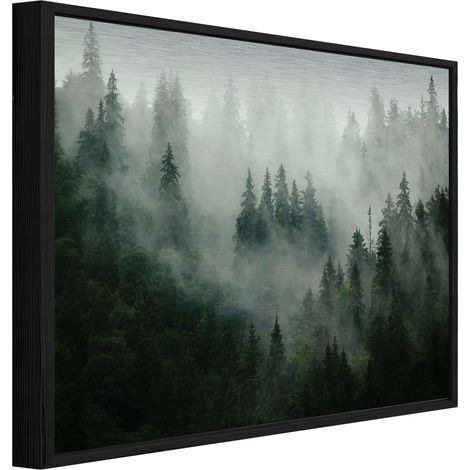 tableau en métal dans un cadre noir fort dans la brume nature salon chambre 120x80 (1/3)