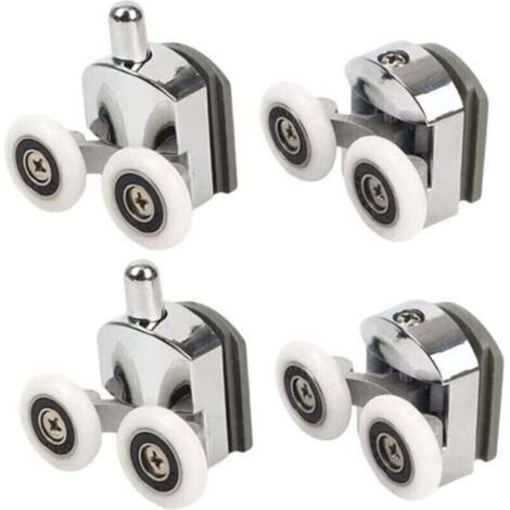 Roulettes de douche 4 pièces – Rouleaux doubles supérieurs et inférieurs – Pour verre de 4 à 6 mm d'épaisseur – Diamètre 23 mm (1/5)