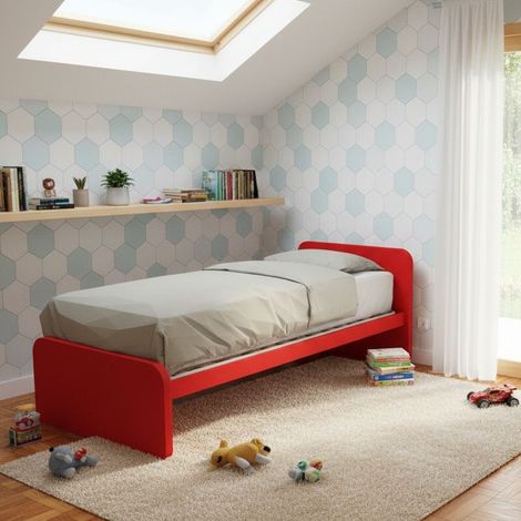 Letto singolo cameretta 80x190 con rete a doghe in acciaio e faggio - Rosso (1/5)