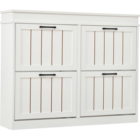 Mobile porta scarpe moderno in MDF bianco 105 x 24 x 83 cm con 4 ante a ribalta e 8 scomparti (1/5)