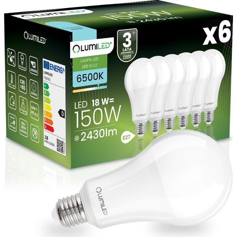 6x LED-Lampe E27 A70 18W = 150W 2430lm 6500K Kaltweiß 260° Lichtstrom (1/5)