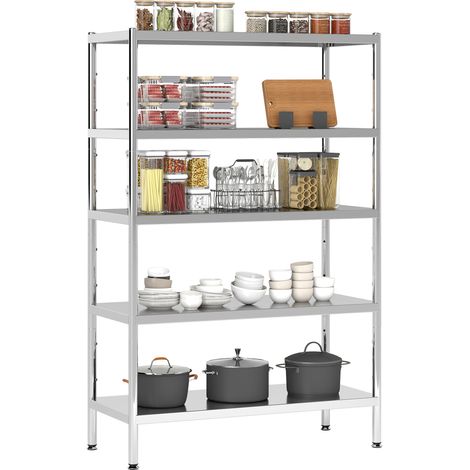 Scaffale da Cucina a 5 Livelli Regolabili 91x40x139 cm in Acciaio Inox Argento (1/5)