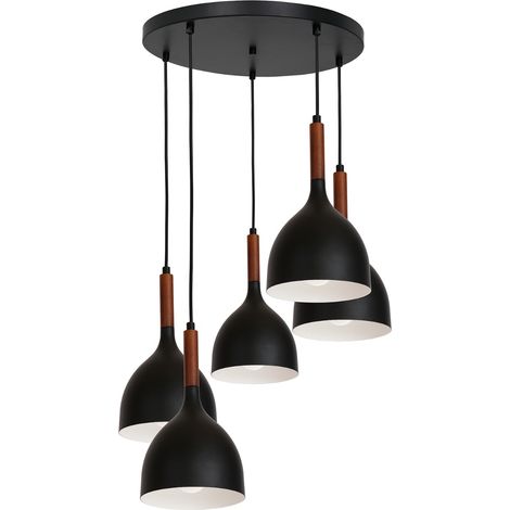 Suspension Luminex Noak Wood noir mat bois foncé 5xE27