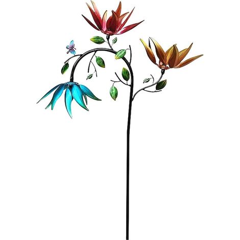 Sonnenblumen Windspiel Metall Gartendekoration Gartenverschönerung Leichtgängiger Doppelrotor 180 cm hoch Farbenfroh (1/5)