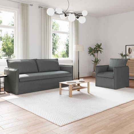 Sofa Set 2 pcs Dunkelgrau 196 x 82 x 85 cm Stoff (1/5)