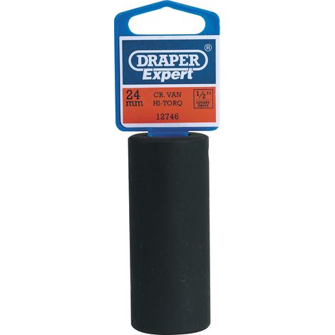 Draper Expert HI-TORQ® 24mm Deep Impact Socket, 1/2" Drive, Metric, Heavy-Duty Impact Socket, Display Pack (1/5)