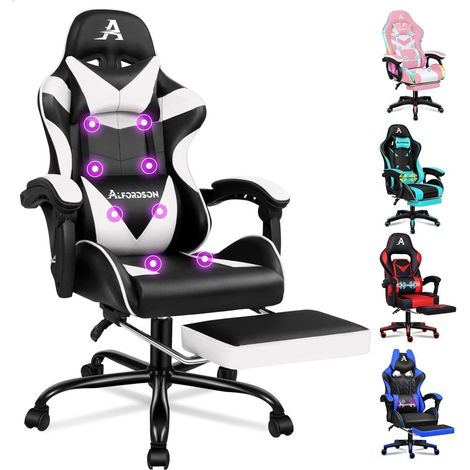Gamer-Stuhl Gaming-Stuhl Racing-Sessel 8 Massagepunkte 150° Neigung PU-Leder (1/5)
