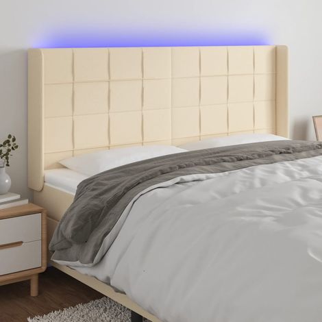 Tête de lit à LED Armoire de tête de lit Crème 203x16x118/128 cm Tissu 80432 (1/5)