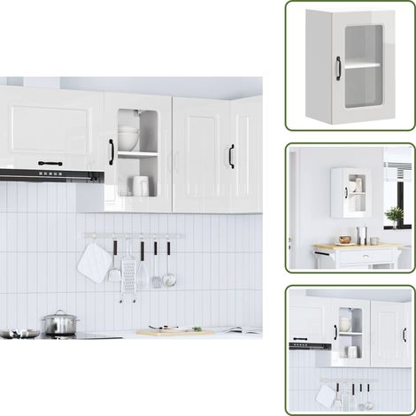 Armadio in legno - vidaXL Pensile da Cucina con Porta in Vetro Kalmar Bianco Lucido - Armadio con porta