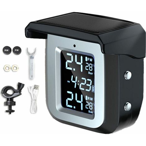 Sistema di monitoraggio della pressione dei pneumatici per motociclette solari Rilevatore di pressione dei pneumatici wireless TPMS impermeabile con 2 sensori esterni