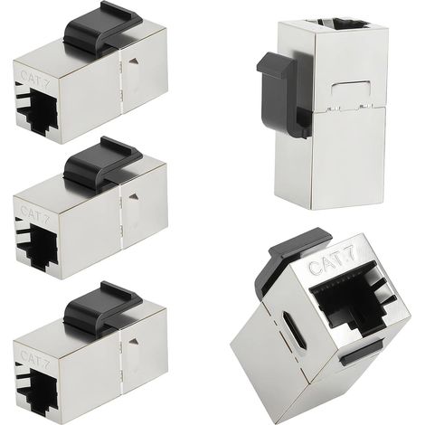 Connecteur Keystone RJ45 CAT7 Blindé, Coupleur RJ45 Direct sans Outil, Noyau RJ45 Modulable Compatible Ethernet, Prise Murale et Panneau de Raccordement, Lot de 5 (1/5)