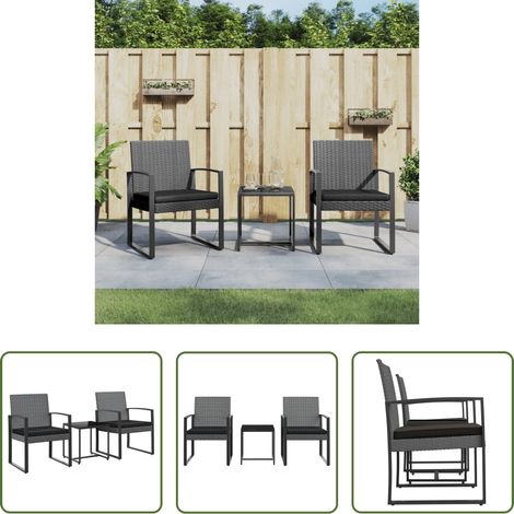 Chaise de jardin - Ensemble à manger de jardin coussins 3 pcs gris foncé rotin PP (1/5)