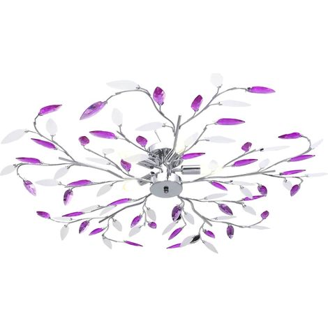 vidaXL Lámpara de techo brazos cristal forma hoja 5 bombillas morado (1/2)