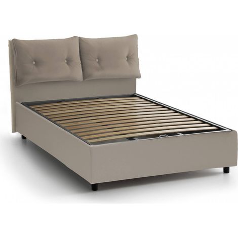 Talamo Italia Letto piazza e mezza Noemi, Letto contenitore con rivestimento in ecopelle, 100% Made in Italy, Apertura frontale, adatto per materasso Cm 120x190, Tortora, con imballo rinforzato