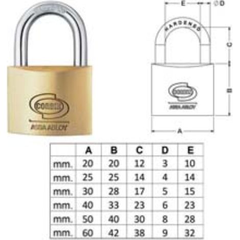 Lucchetto ottone arco normale prium cifratura unica ka pl110 - mm.40 (pl1104000011000) 12 pezzi Corbin