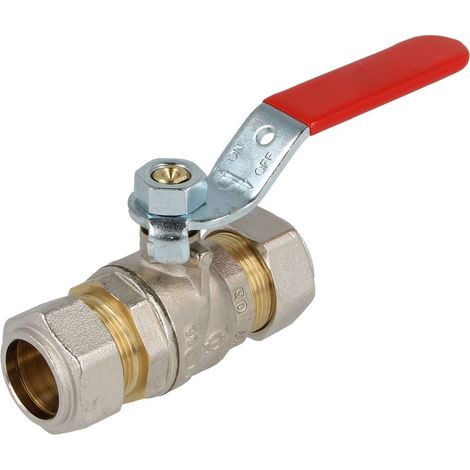 Le Sanitaire – Robinet à bille 18 mm – Raccord de compression 15 mm – Corps en laiton – Levier plat en acier revêtu – Température de service 120°C