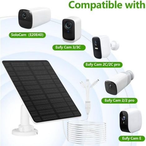 Panneau solaire pour caméra 5 W, panneau solaire 5 V avec port USB-C, adaptateur micro USB, étanche IP65 (1/5)