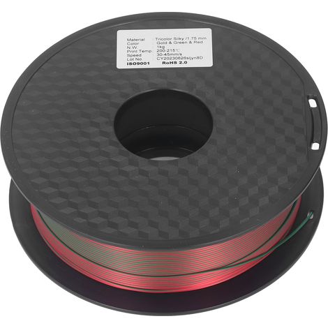 Filament PLA 1,75mm Tri-Color Or Vert Rouge, Fil d'impression 3D pour modèle DIY, matériau consommable multicolore (1/5)
