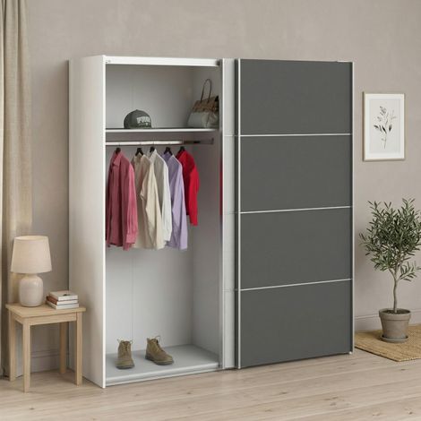 Dmora - Armario 2 puertas Anela, Muebles de dormitorio, Vestidor, Armario de ropa, 182x64 h202 cm, Gris y Blanco (1/5)