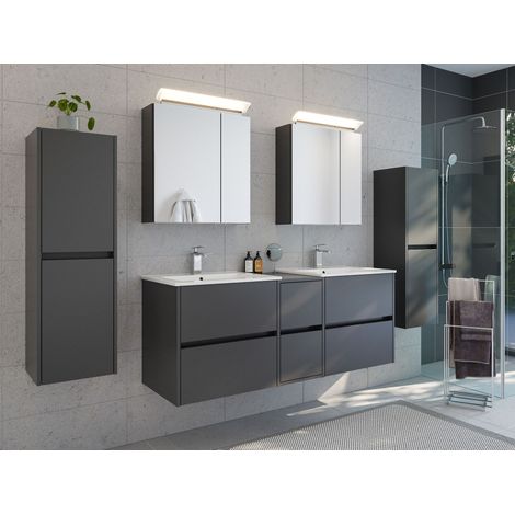Badmöbelset Taifun 150cm 5tlg mit 2x Spiegelschrank und 2x Seitenschrank grafit