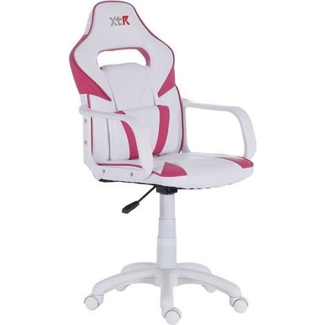 Fauteuil de jeu gaming réglable en hauteur pivotant coloris blanc / rose, Largeur 57 x Profondeur 60 x hauteur 101-109 cm - JUANIO (1/4)