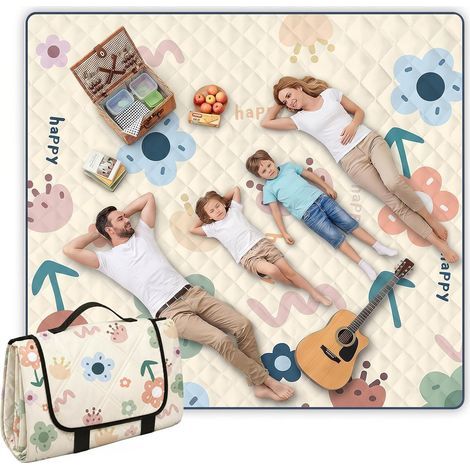 200 x 200 cm Couverture de Pique-Nique, Tapis de Pique-Nique Tapis de Camping Imperméable et Résistant au Sable, Tapis de Pique-Nique Lavable et léger, pour Camping Randonnée Parc Plage (1/5)