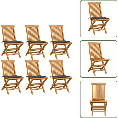 Chaises de jardin et coussins anthracite lot de 6 Bois de teck - Chaise De Jardin Pliable - Chaise De Jardin En Bois - Mobilier De Jardin - Terrasse - Jardin (1/5)