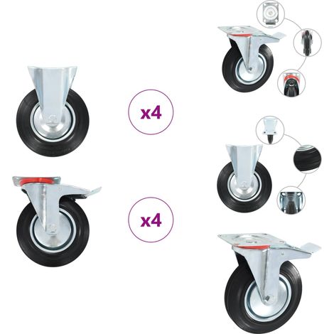 8 pcs Roulettes 200 mm - Roulettes - Roues - Meuble Roulant - Chariots - Équipement Industriel (1/5)