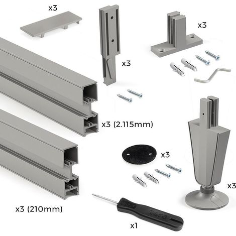 Kit de structure modulaire Emuca Zero 3 profilés couleur pierre avec matériel et profilés pour le montage au sol et au mur avec dispositif de mise (1/3)